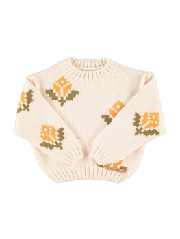 Piupiuchick jacquard sweater | ecru w/ flowers