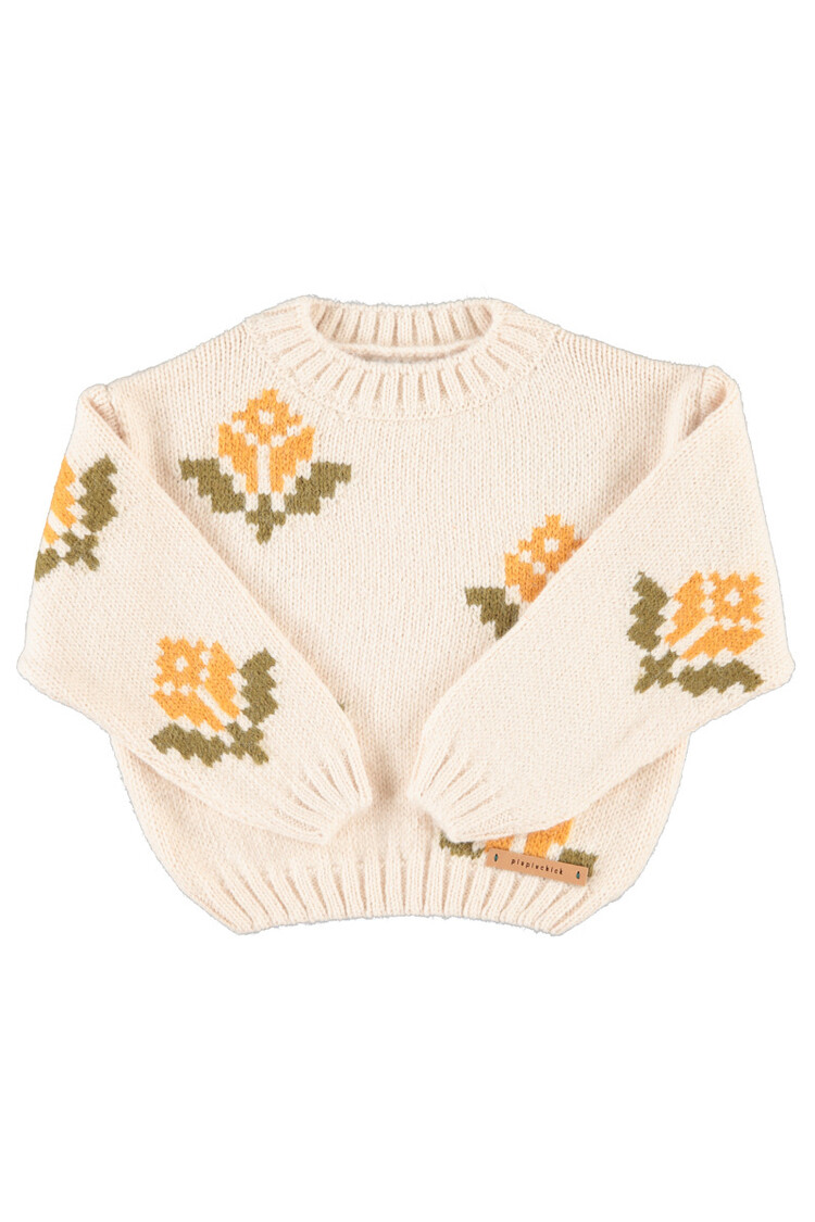 Piupiuchick jacquard sweater | ecru w/ flowers