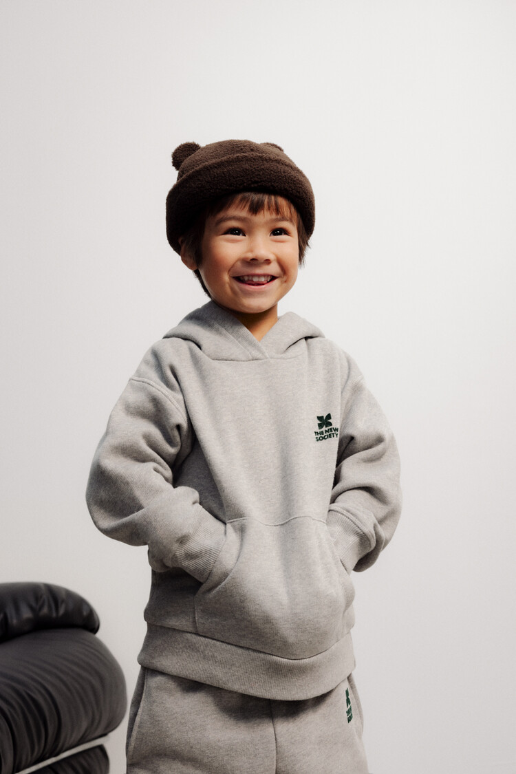 The New Society TNS Logo Hoodie Mid Grey Melange