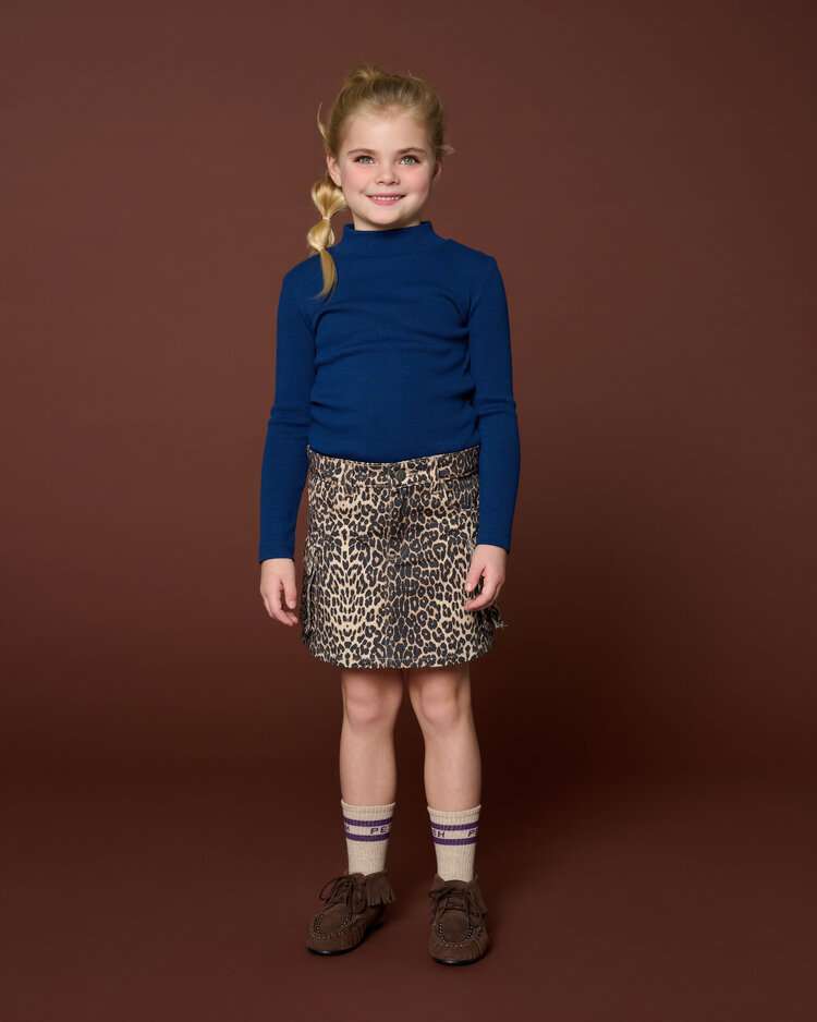 Petit Blush Denim cargo skirt leopard aop