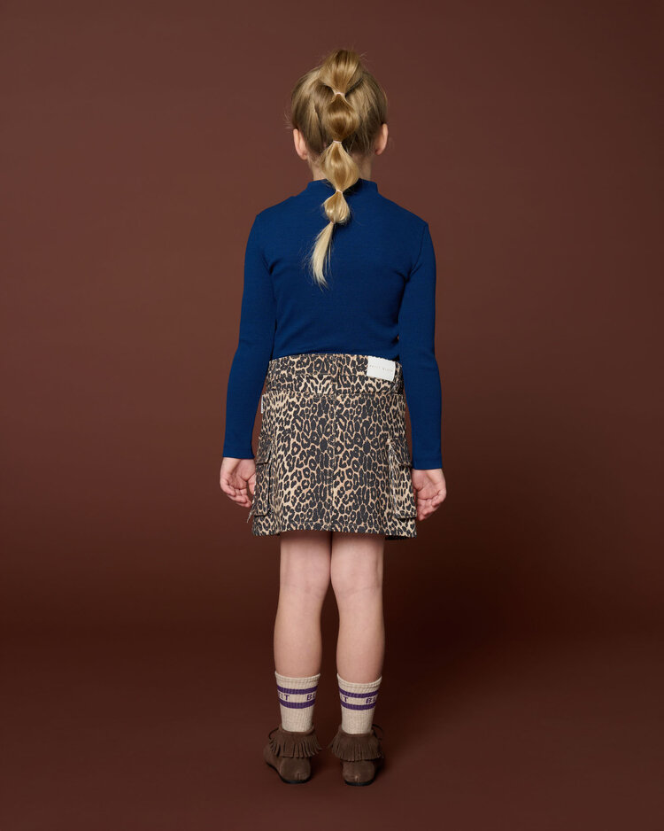 Petit Blush Denim cargo skirt leopard aop