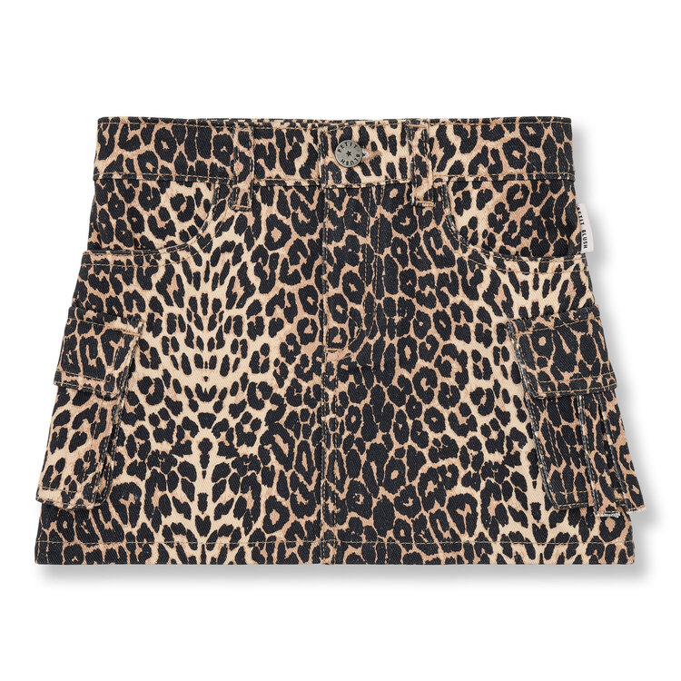 Petit Blush Denim cargo skirt leopard aop