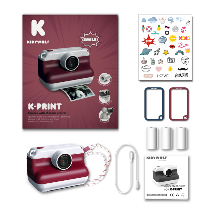 Kidywolf [K-PRINT-RD] K-PRINT Thermische fotoprinter bordeauxrood