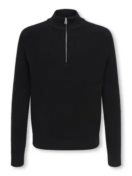 Only & Sons OSJFISCHER LS HALF ZIP KNIT - Black