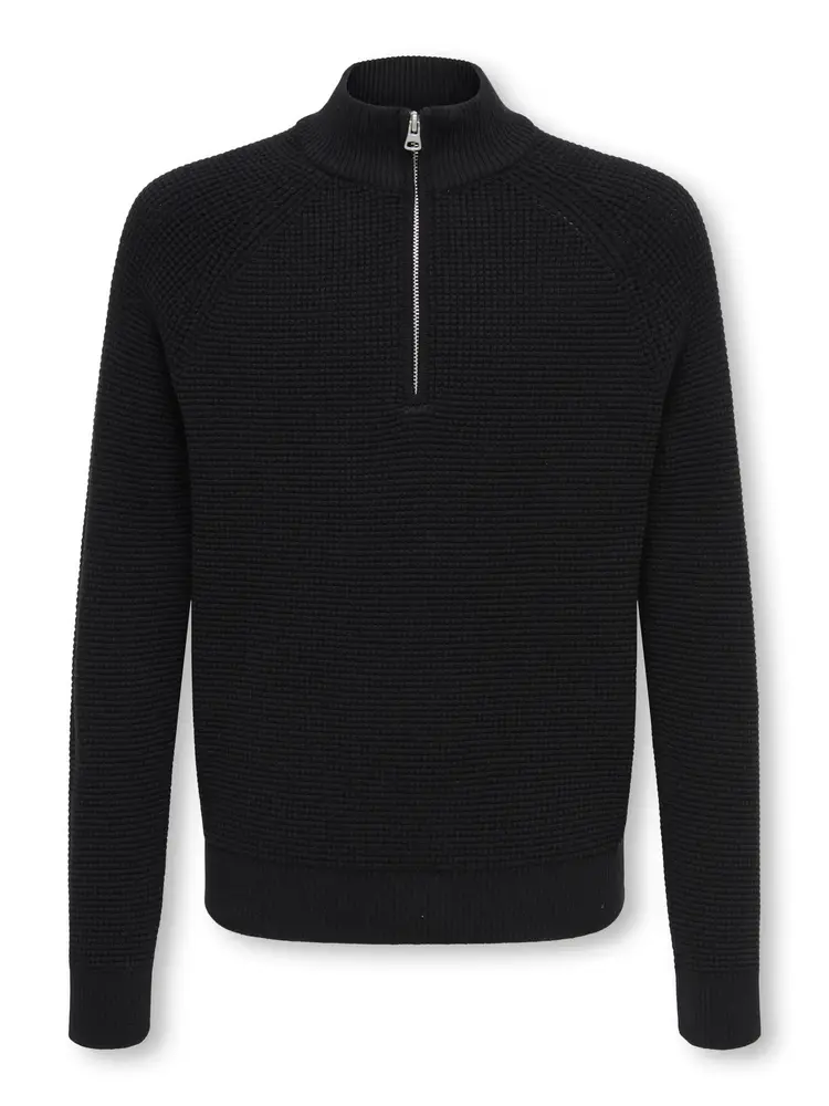 Only & Sons OSJFISCHER LS HALF ZIP KNIT - Black