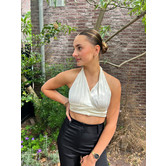 La Rebelle Satin Haltertop Off White