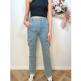 La Rebelle Straight Leg Cargo Jeans Blauw
