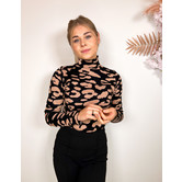 La Rebelle Lovely Cheetah Col Top Taupe/Zwart