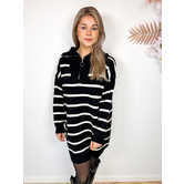 Gestreepte Half Zip Trui Jurk Zwart/Wit