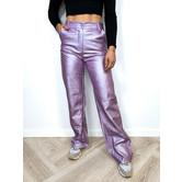 Metallic leren broek lila