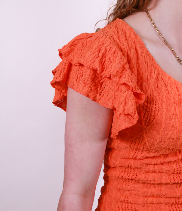 Colourful Rebel Zorah Broderie Dress | Bright orange