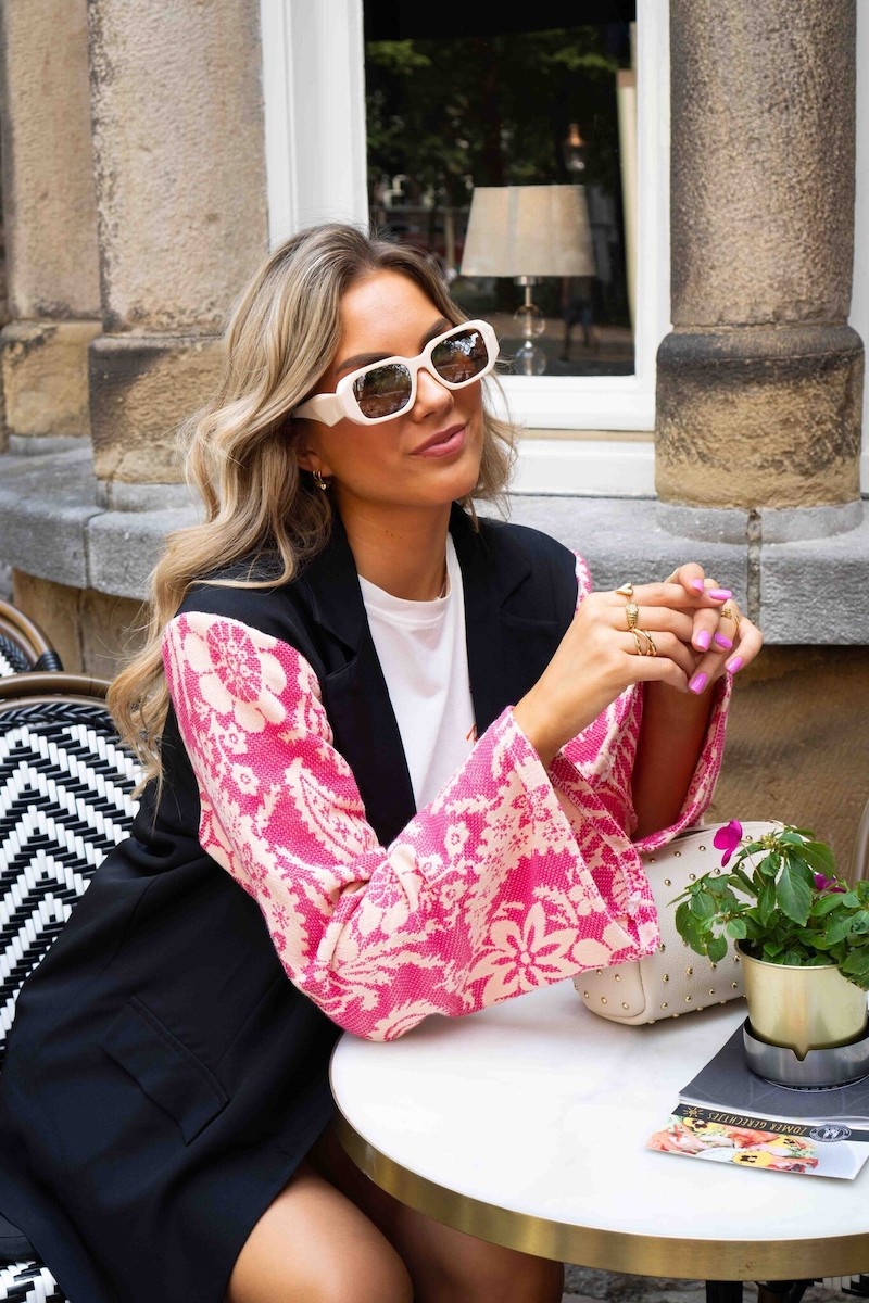Blazer met print mouwen roze