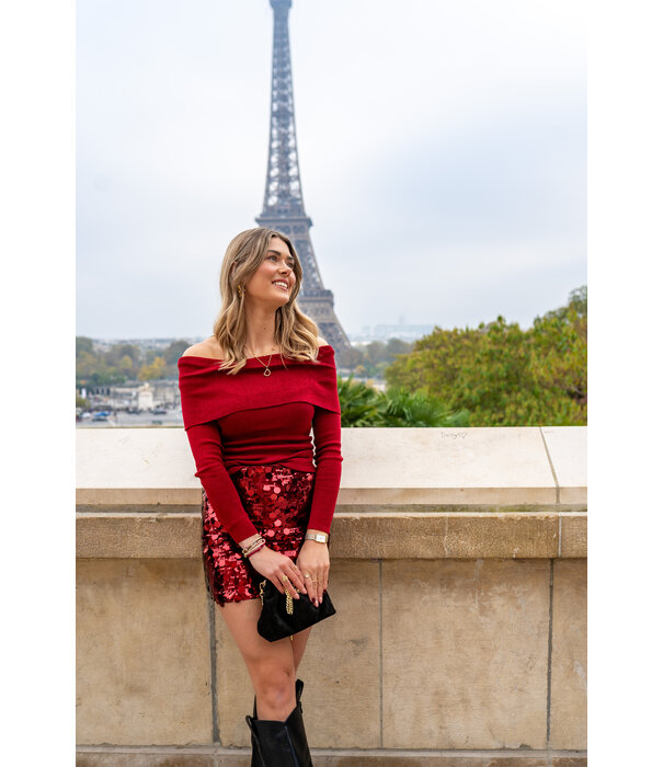 La Rebelle Rokje pailletten bordeaux rood | Gitte