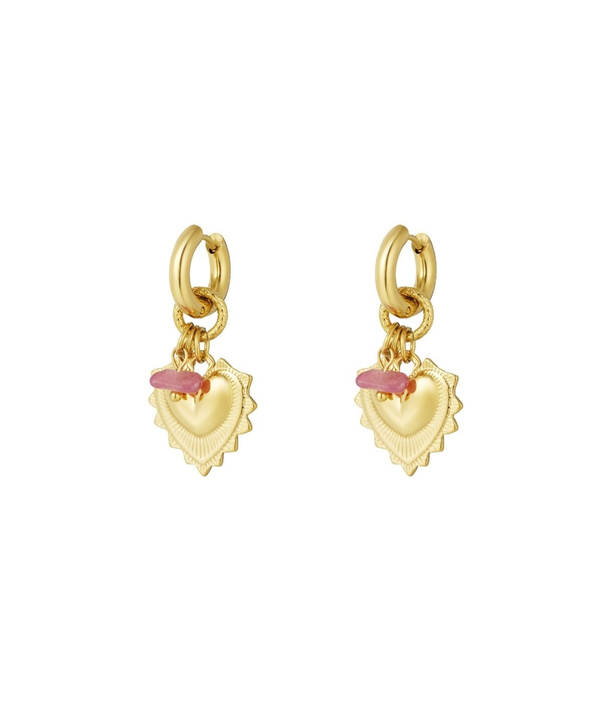 Oorbellen goud | Hartjes roze