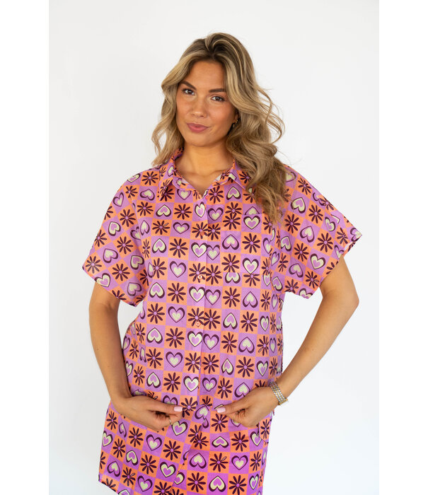 Fluresk Fluresk Char blouse | flower peach/pale plum