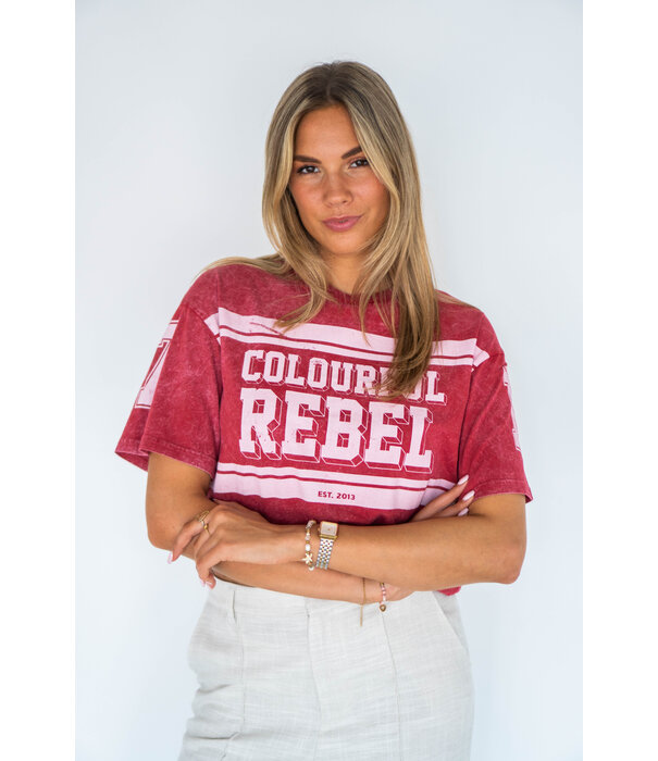 Colourful Rebel Colourful Rebel Logo Acid wash t-shirt | rood