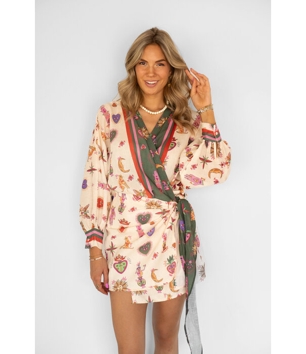 La Rebelle Jurkje beige multi print | Inaya