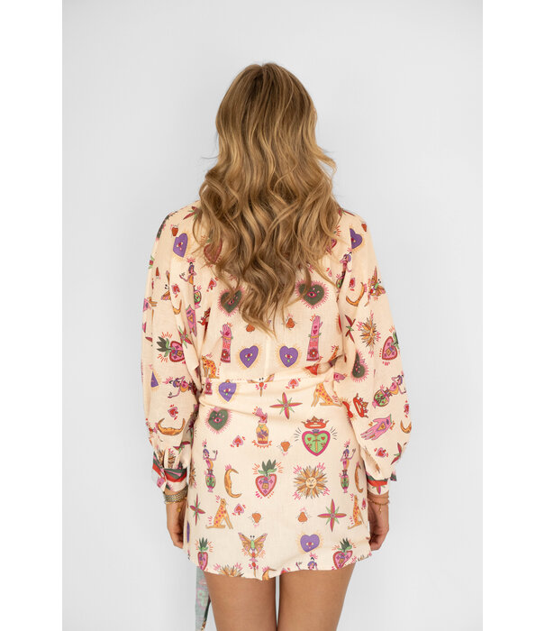 La Rebelle Jurkje beige multi print | Inaya