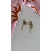 Oorbellen goud/roze/blauw | schelpen