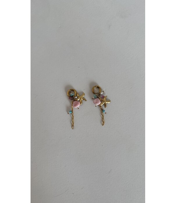 La Rebelle Oorbellen goud/roze/blauw | schelpen