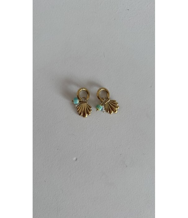 La Rebelle Oorbellen goud/blauw | schelpen