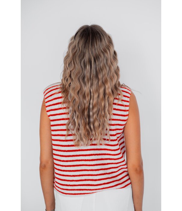 La Rebelle Gilet knitted gestreept | rood/wit