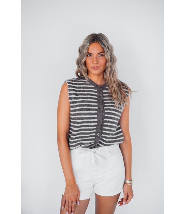 La Rebelle Gilet knitted gestreept | bruin/wit