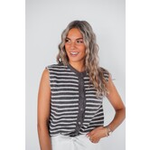 Gilet knitted gestreept | bruin/wit