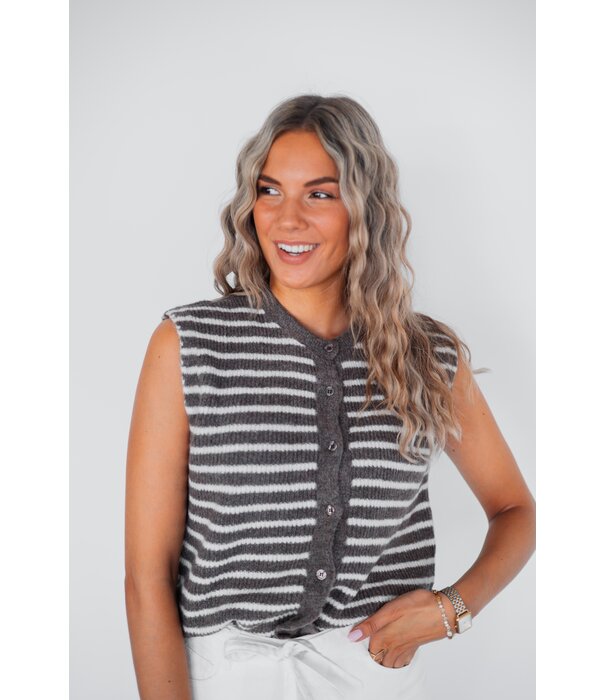 La Rebelle Gilet knitted gestreept | bruin/wit