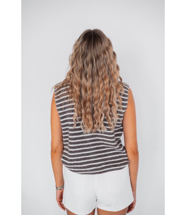 La Rebelle Gilet knitted gestreept | bruin/wit