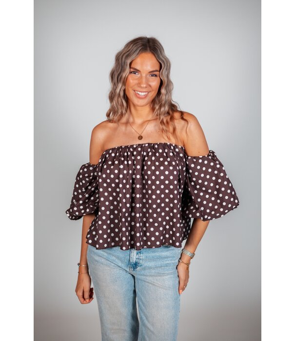 La Rebelle Top bruin polkadot | Emmy