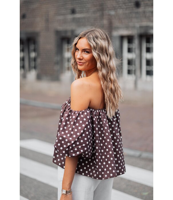 La Rebelle Top bruin polkadot | Emmy
