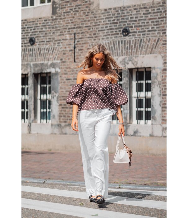 La Rebelle Top bruin polkadot | Emmy