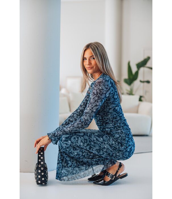 Colourful Rebel Colourful Rebel Maude paisley mesh dress | denim blue