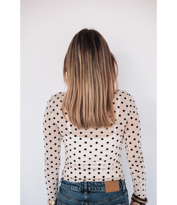 La Rebelle Top mesh polkadot | wit/zwart