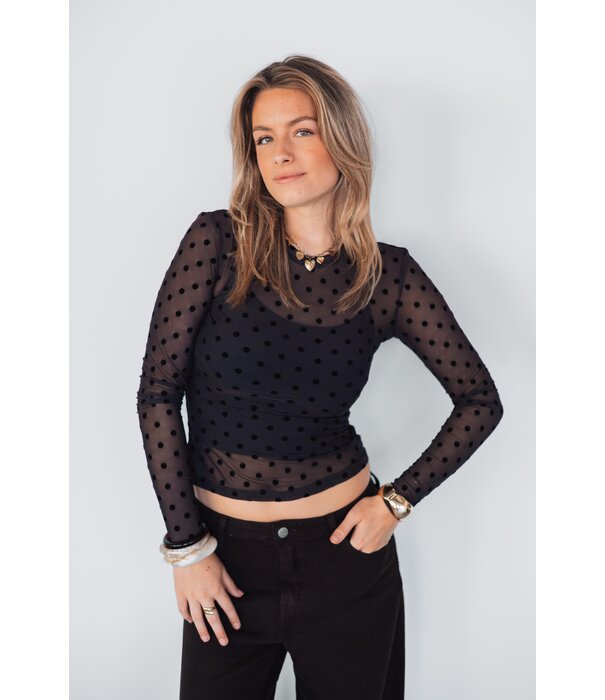 La Rebelle Top mesh polkadot | bruin