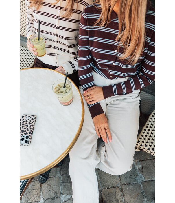 La Rebelle Top polo gestreept beige | Lonneke