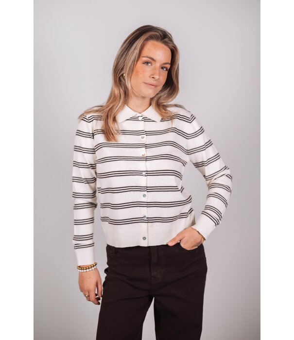 La Rebelle Top polo gestreept beige | Lonneke