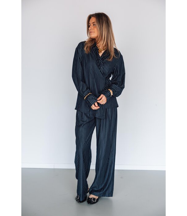 La Rebelle Pantalon gestreept blauw | Yfke