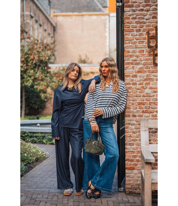 La Rebelle Pantalon gestreept blauw | Yfke