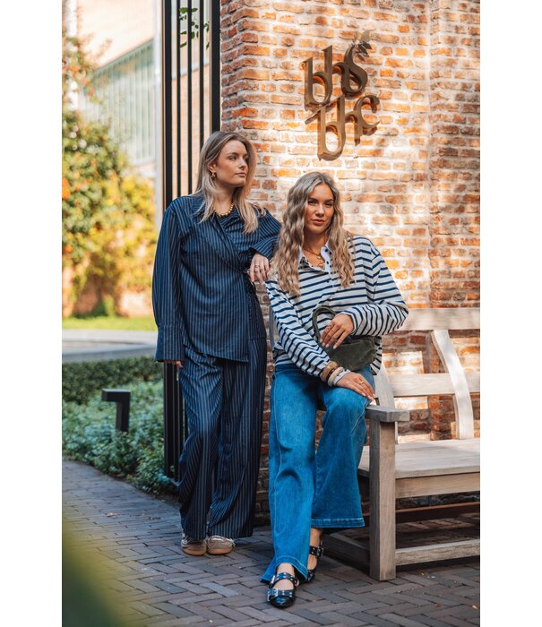 La Rebelle Pantalon gestreept blauw | Yfke