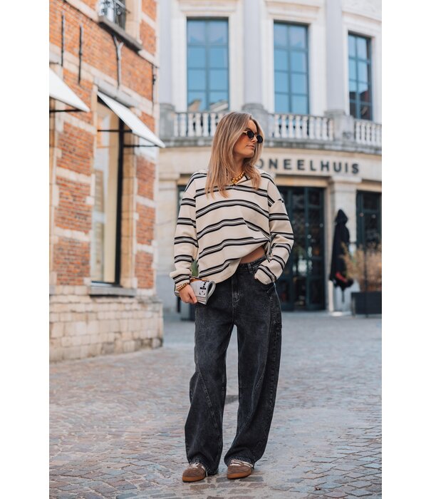 La Rebelle Trui gestreept polo beige | Elske