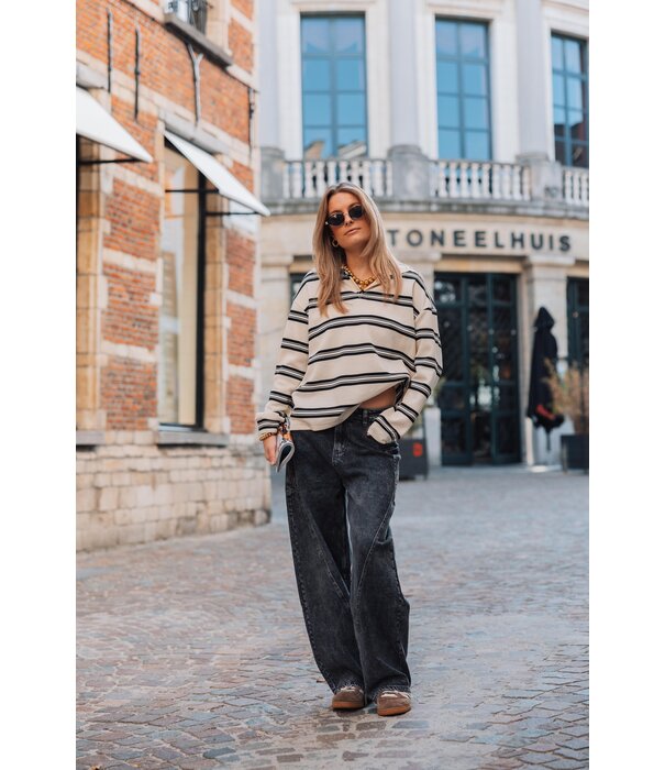 La Rebelle Trui gestreept polo beige | Elske