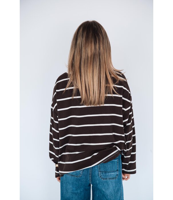 La Rebelle Top gestreept polo bruin | Maaike