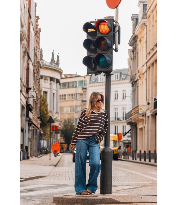 La Rebelle Top gestreept polo bruin | Maaike