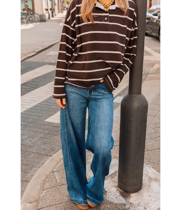 La Rebelle Top gestreept polo bruin | Maaike