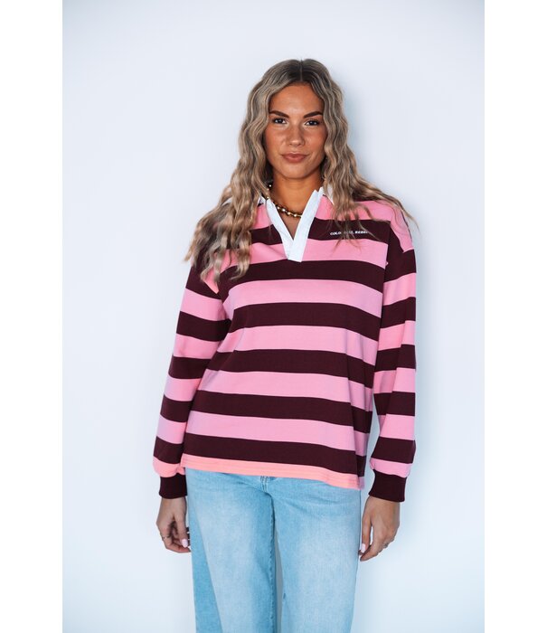 Colourful Rebel Colourful Rebel skyler striped boyfriend polo | merlot red