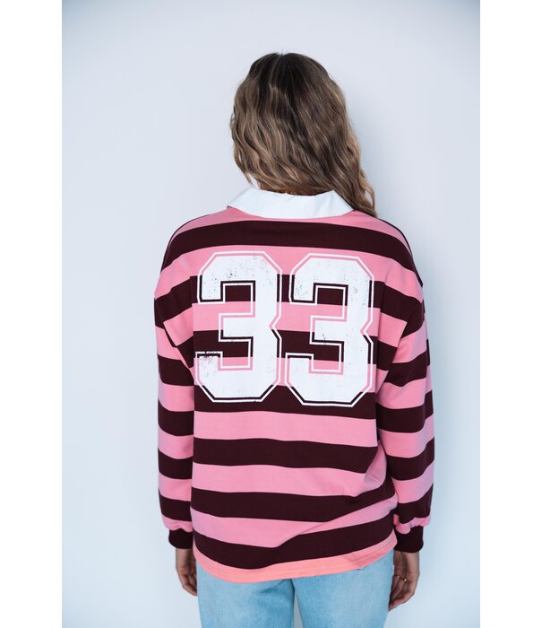 Colourful Rebel Colourful Rebel skyler striped boyfriend polo | merlot red