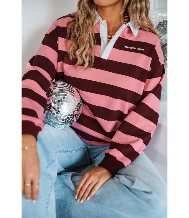 Colourful Rebel Colourful Rebel skyler striped boyfriend polo | merlot red