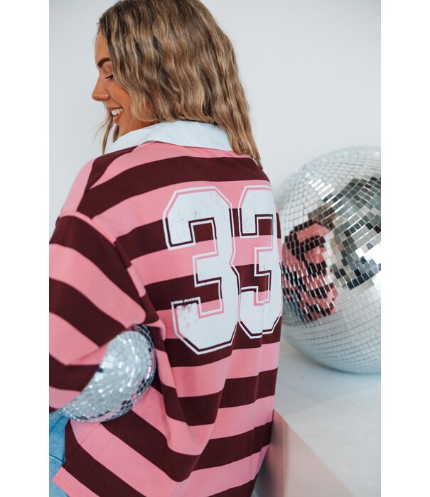 Colourful Rebel Colourful Rebel skyler striped boyfriend polo | merlot red